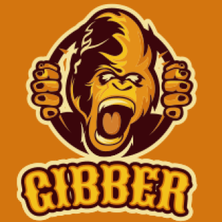 Cartoon gorilla wearing headphones with 'Gibber' text on orange background.